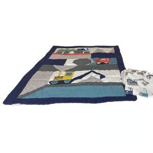 Pottery Barn Kids Jax Construction Toddler Quilt, Organic Sheet Set & Pillowcase